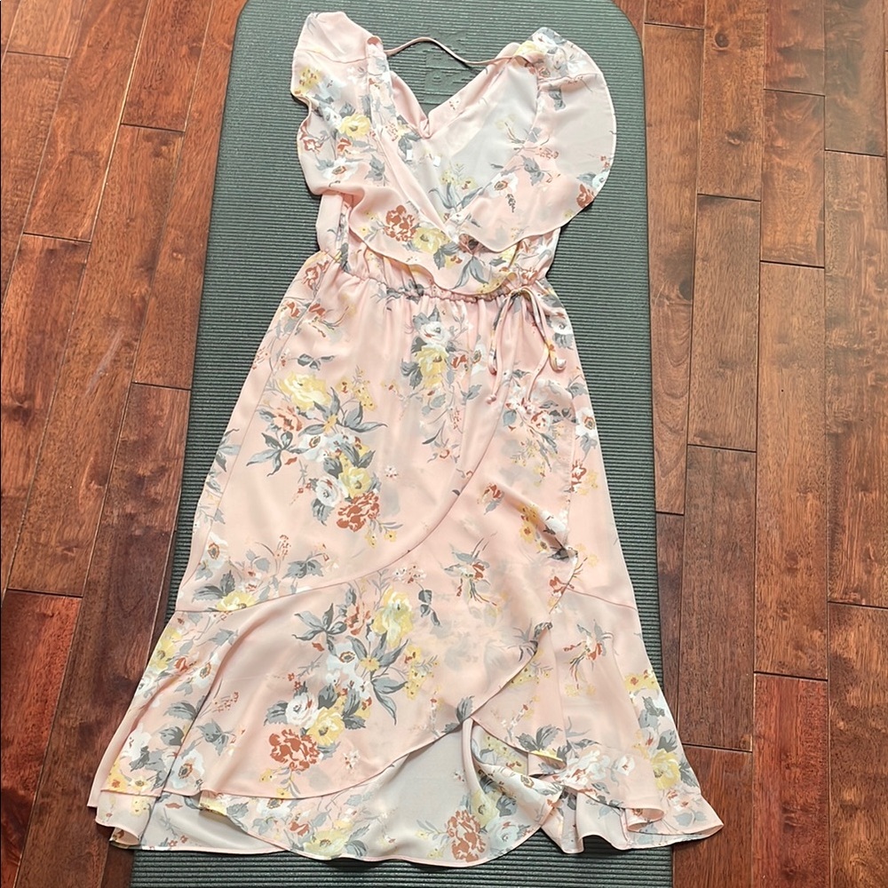 Floral Wrap Dress in Pink and Yellow